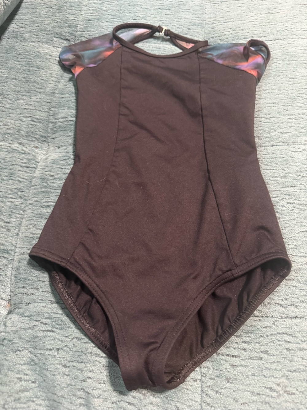 Capezio Black Dance Leotard with sheer Shoulder Accents - M/CH Medium Child